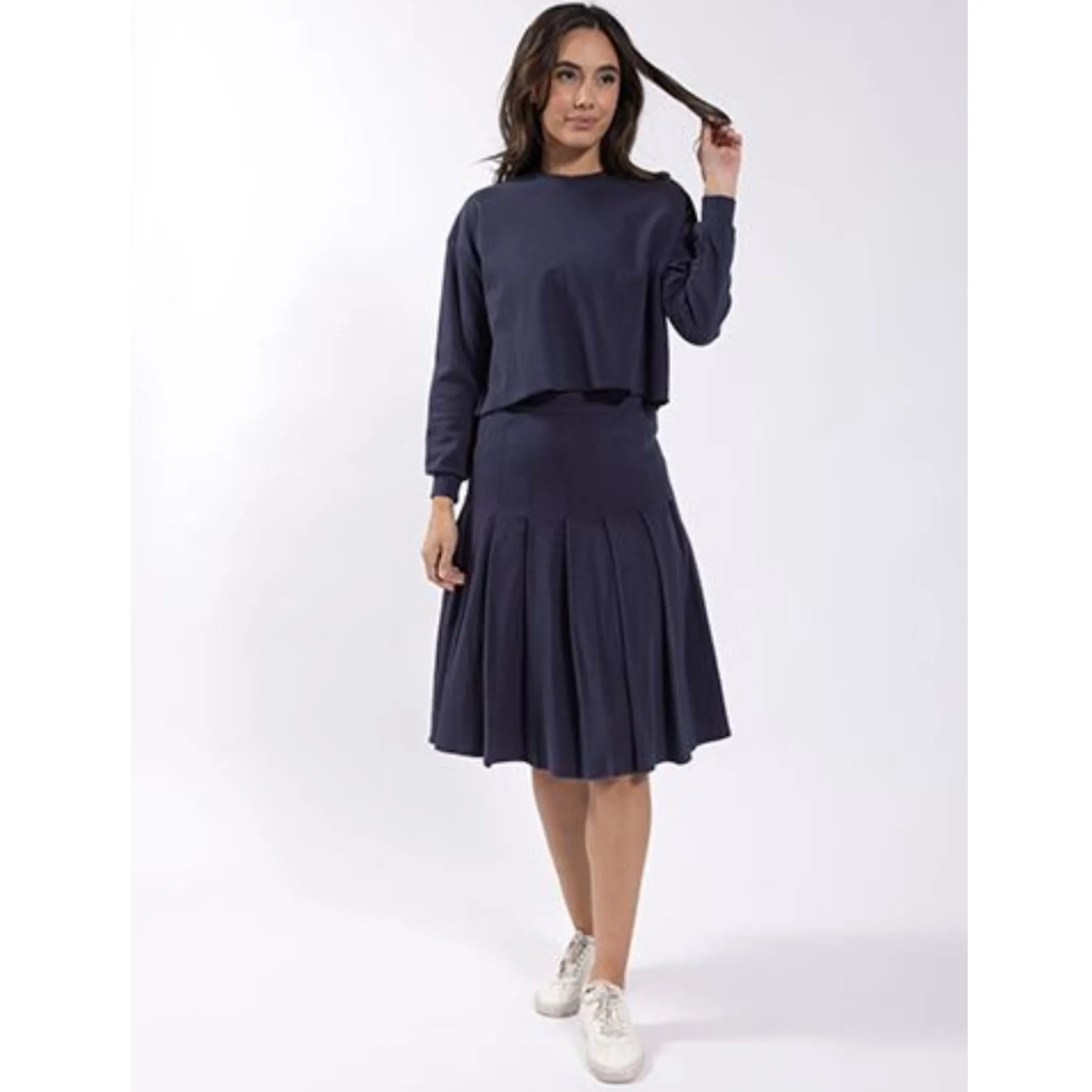 Pleated Sweat Skirt Navy