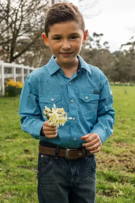 Pure Western Boys Roy Print Western L/S Shirt - Blue/White - P3W3100672