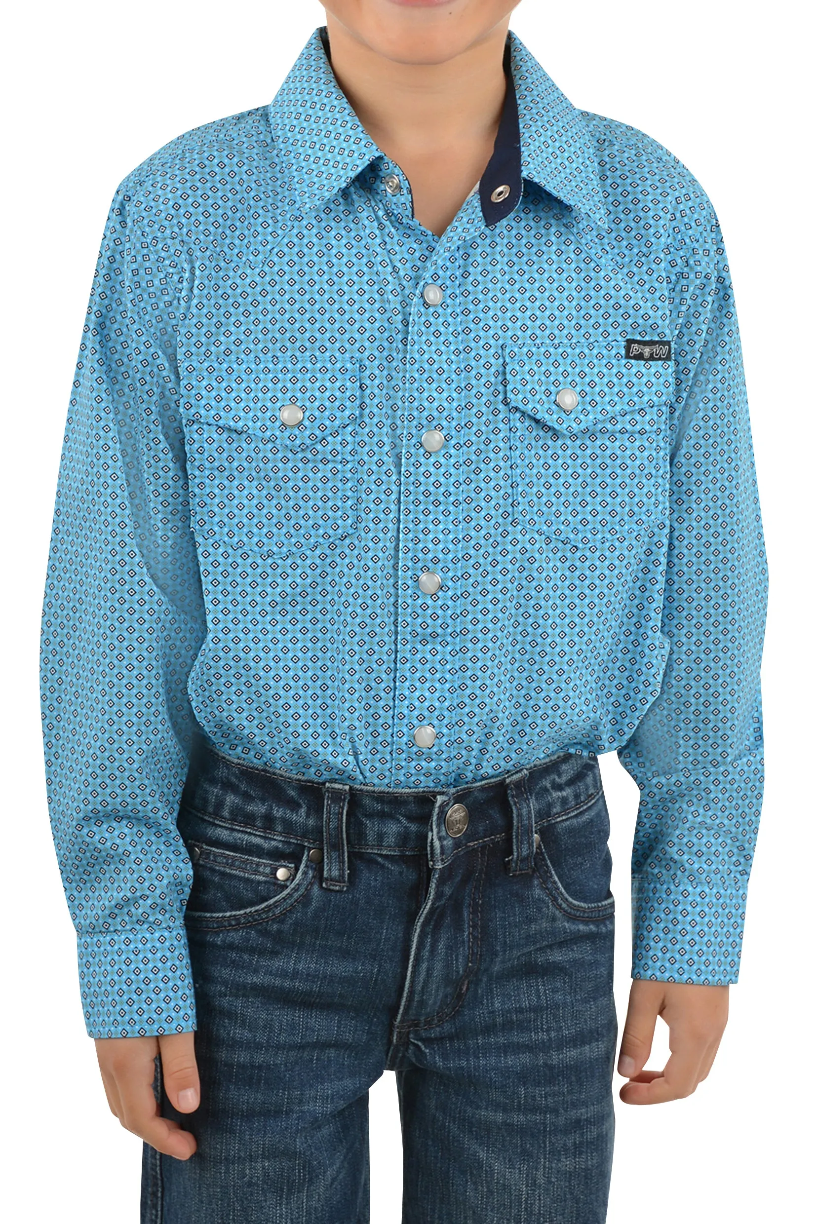 Pure Western Boys Roy Print Western L/S Shirt - Blue/White - P3W3100672