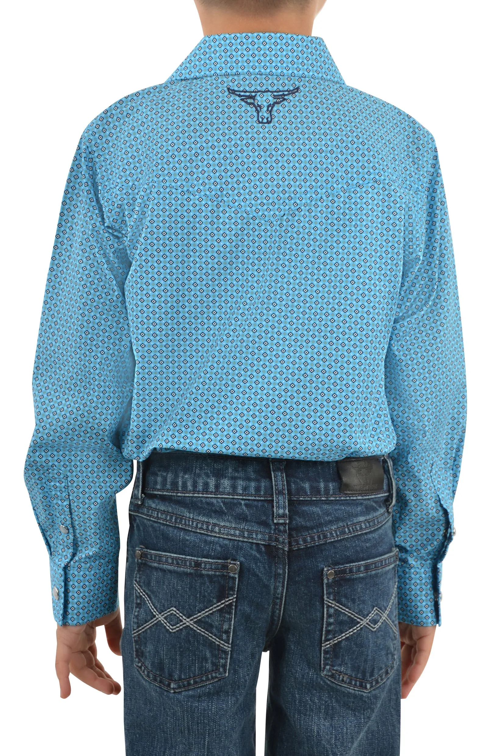 Pure Western Boys Roy Print Western L/S Shirt - Blue/White - P3W3100672