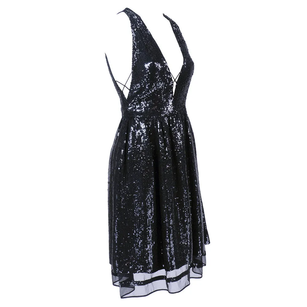 RALPH RUCCI Black Sequin Cocktail Dress