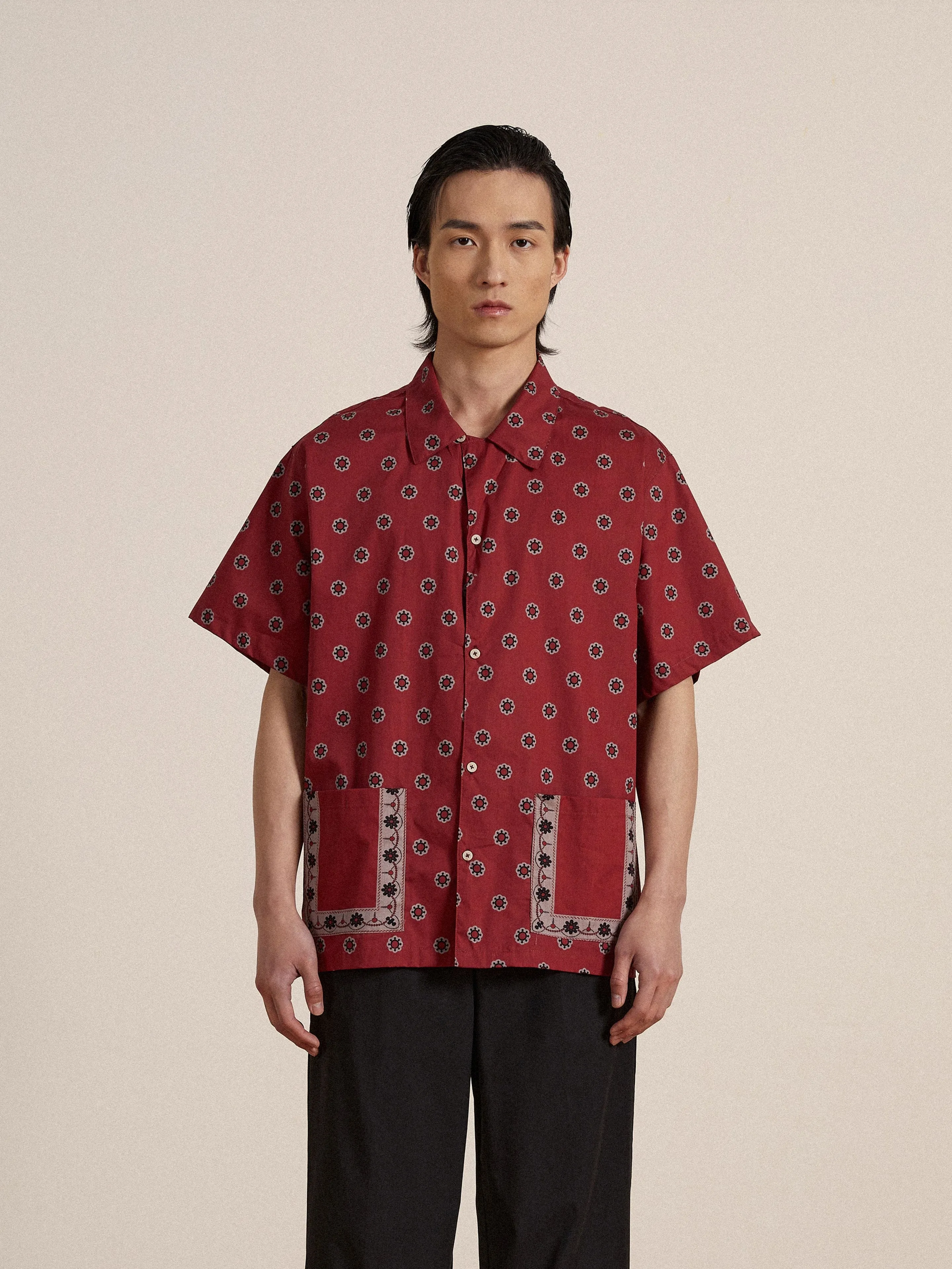 Red Motif SS Camp Shirt