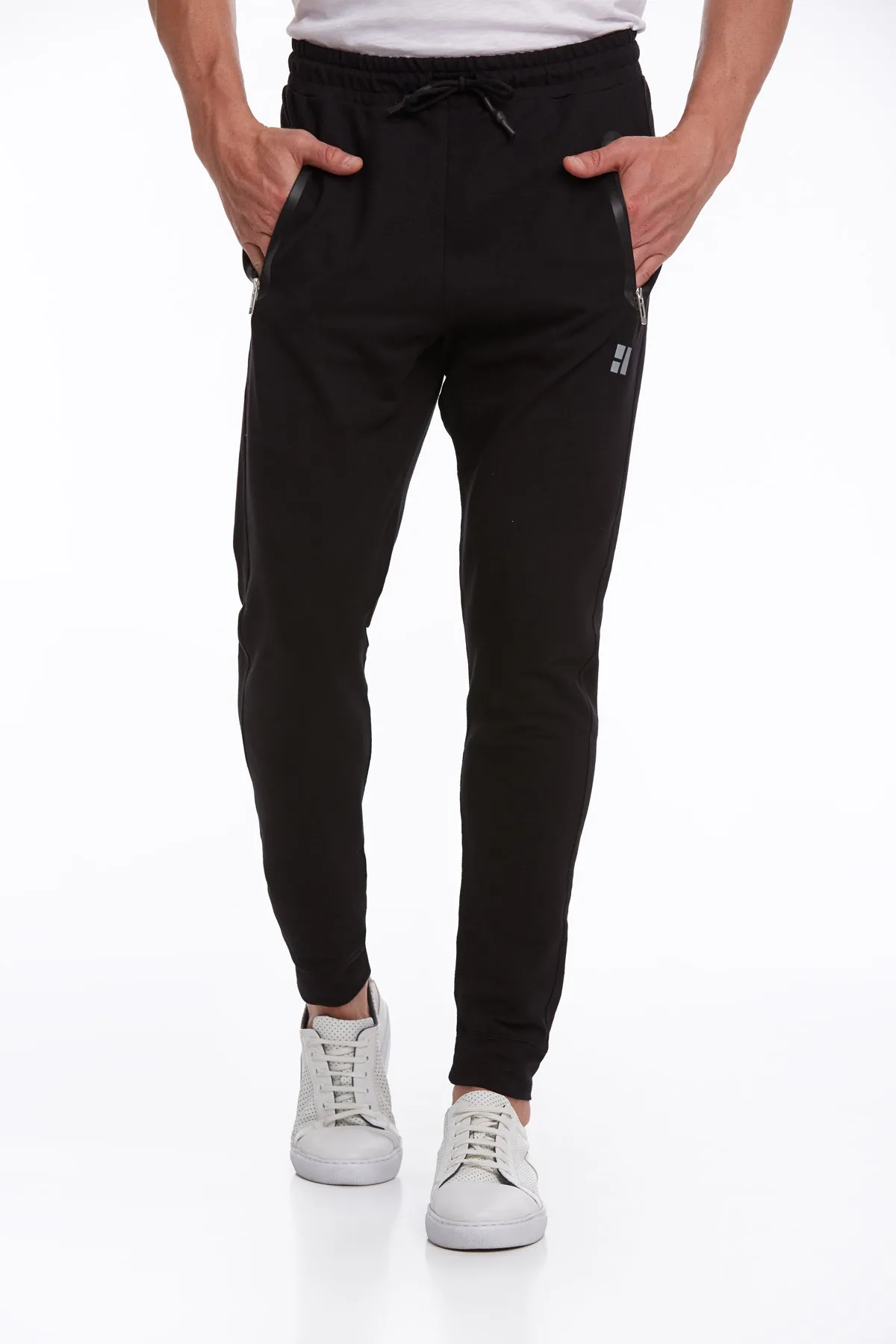 Regular Fit Cotton Blend Black Sweatpants, Black - Gray