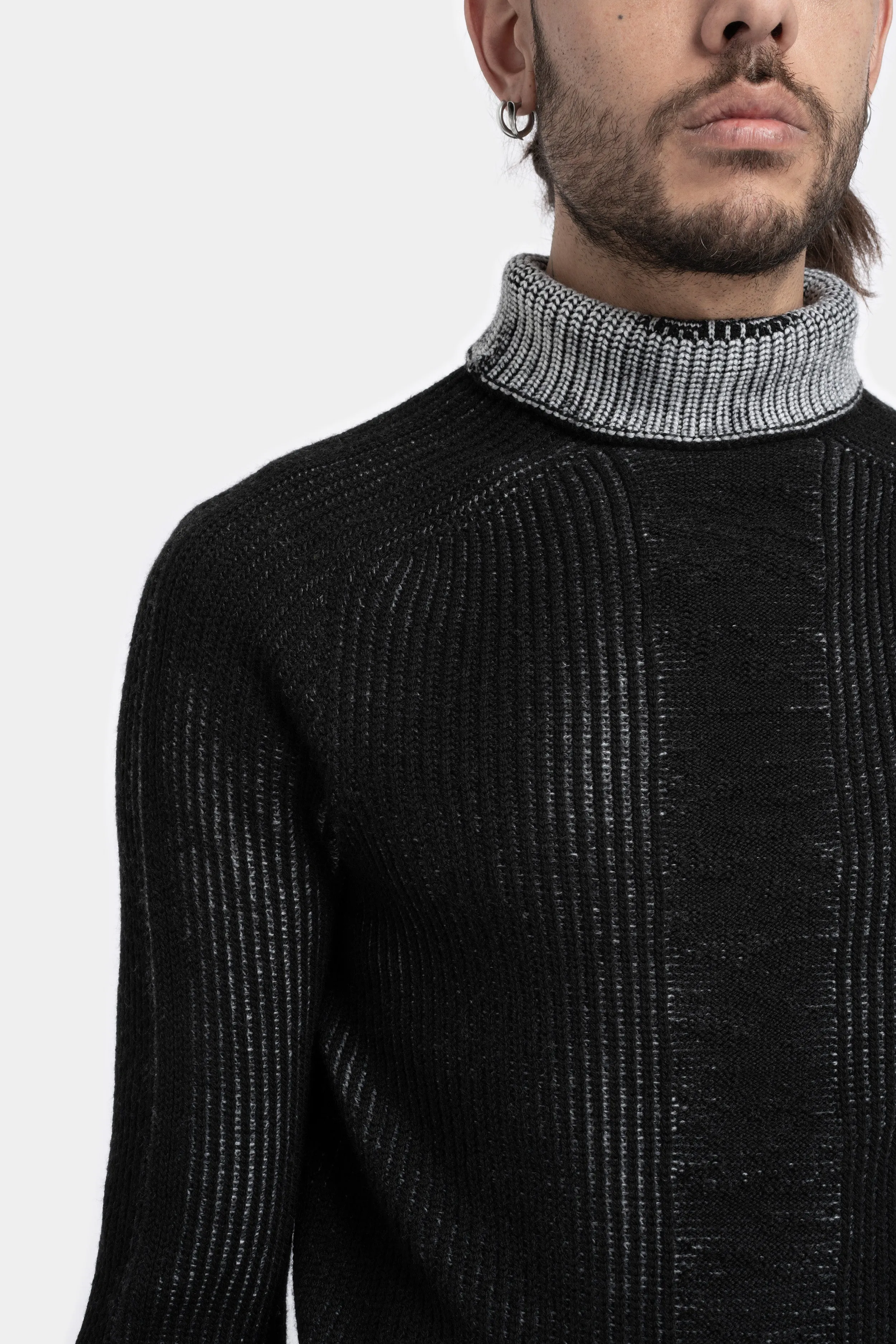 Ribbed wool knit high neck sweater