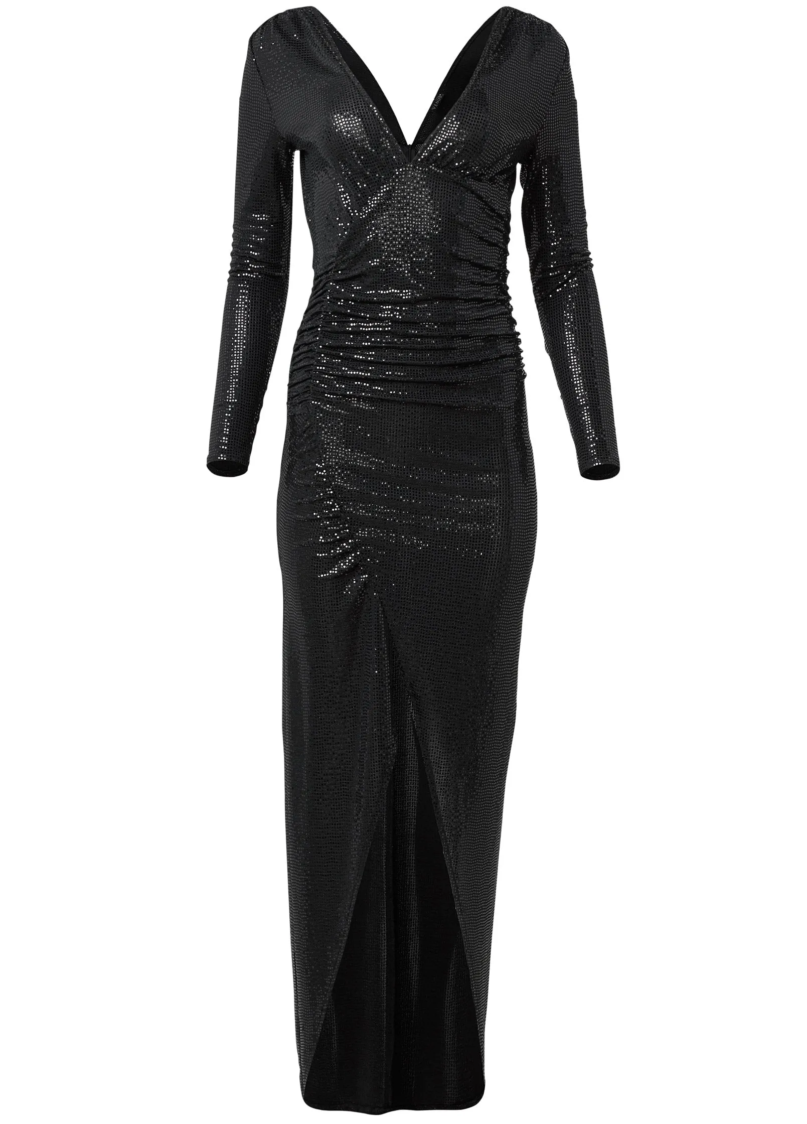 Sequin High-Slit Maxi Dress - Black