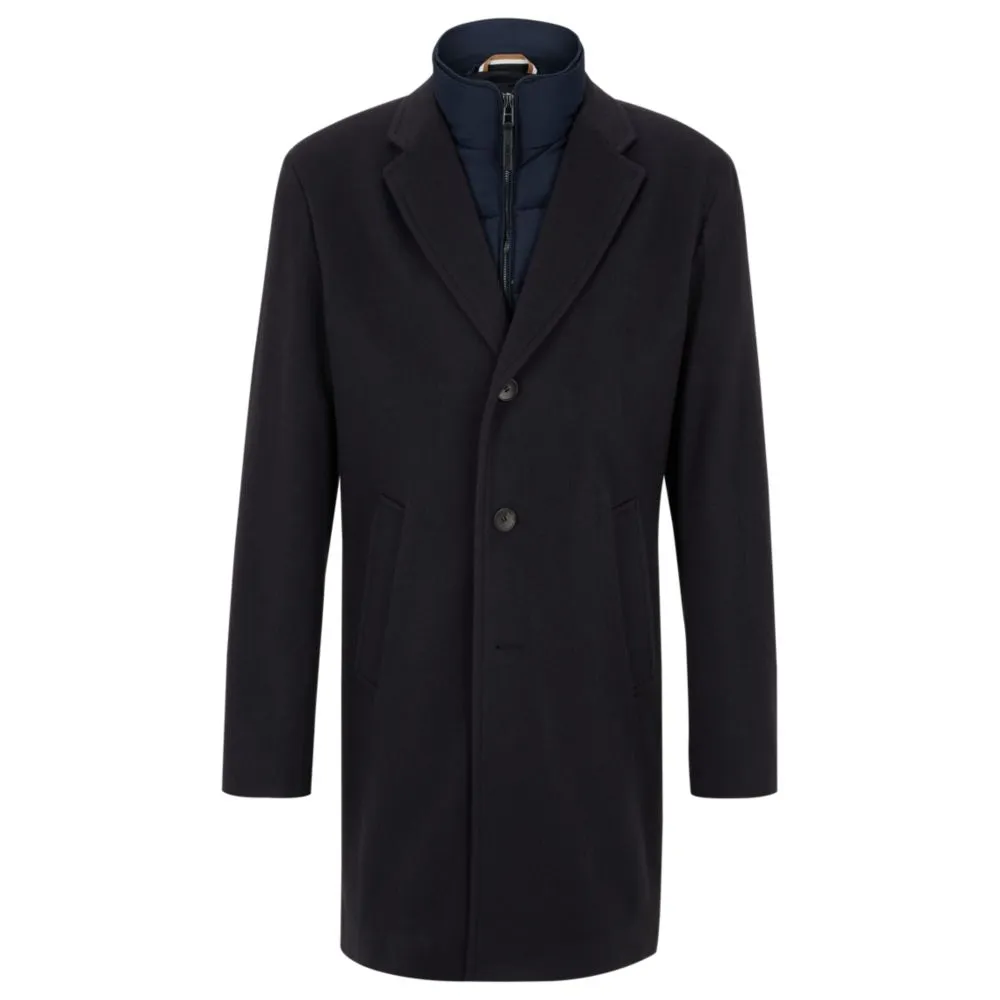 Slim-fit wool-blend coat with zip-up inner