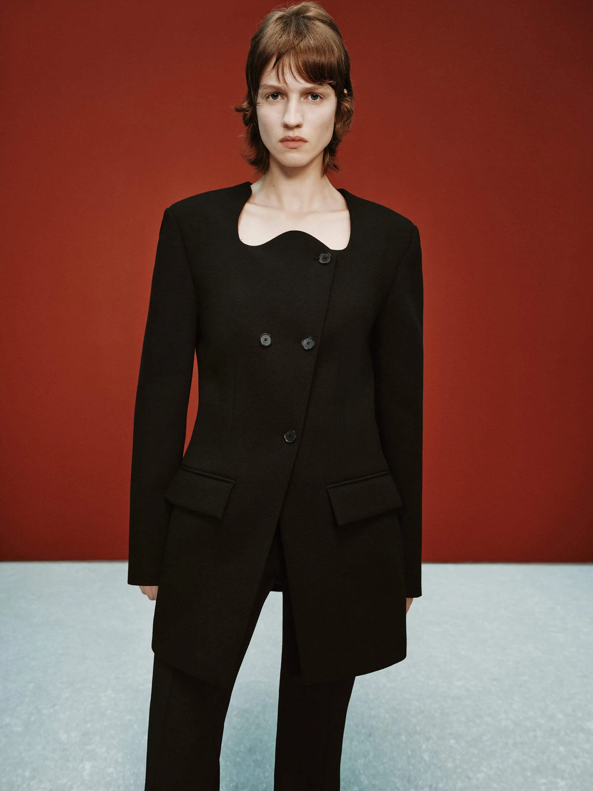 Wave Collar Wool Coat