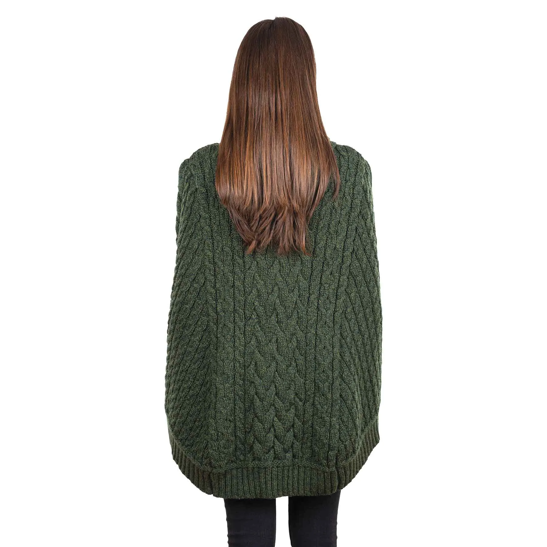 Women's Cowl Neck Button Poncho, Army Green